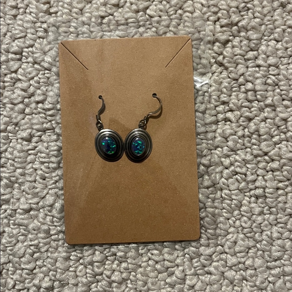 Silver and Blue Opal Earrings